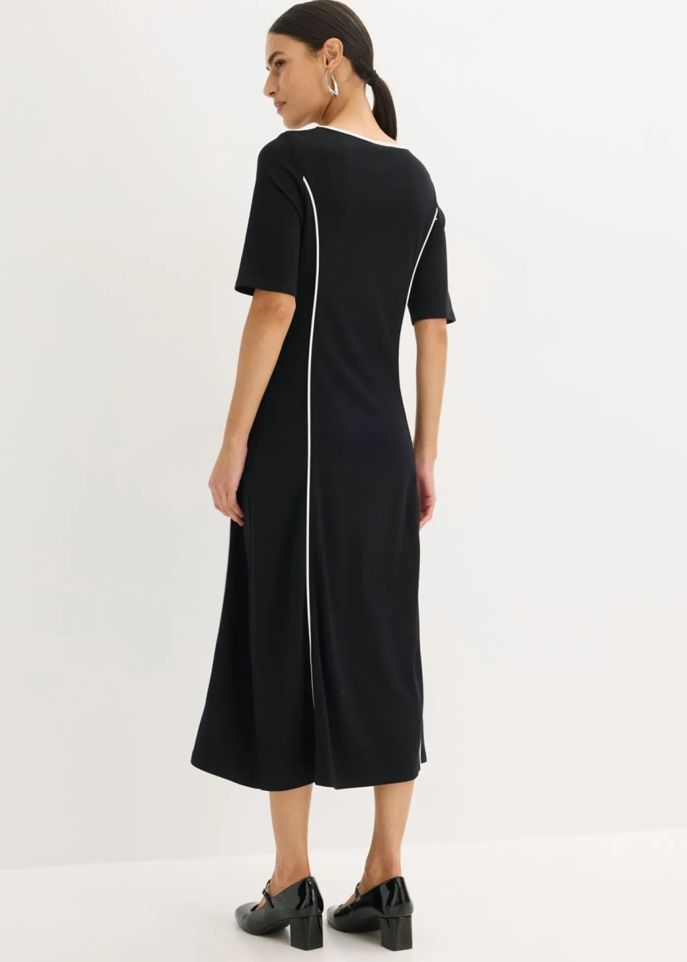 bonprix bonprix Vestidos>Vestido midi de Punto di Roma Negro-blanco lana