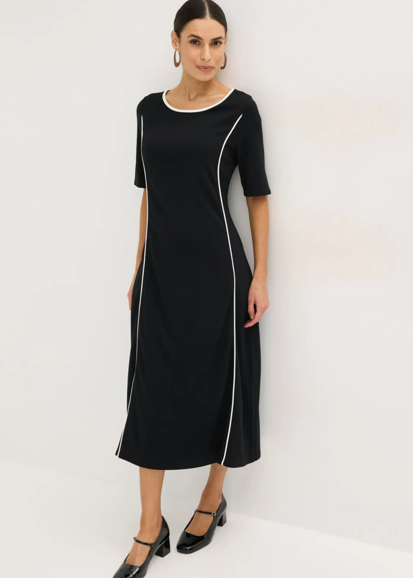 bonprix bonprix Vestidos>Vestido midi de Punto di Roma Negro-blanco lana