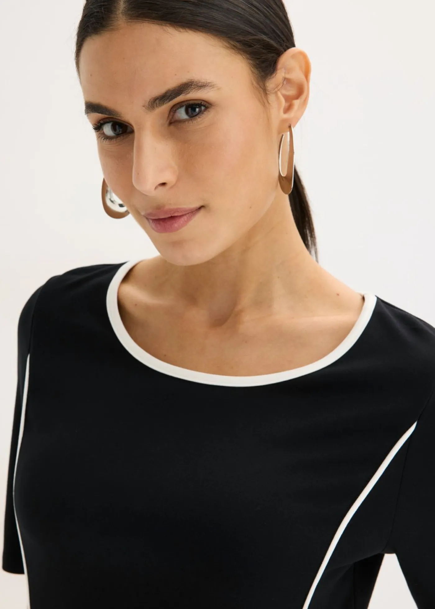 bonprix bonprix Vestidos>Vestido midi de Punto di Roma Negro-blanco lana