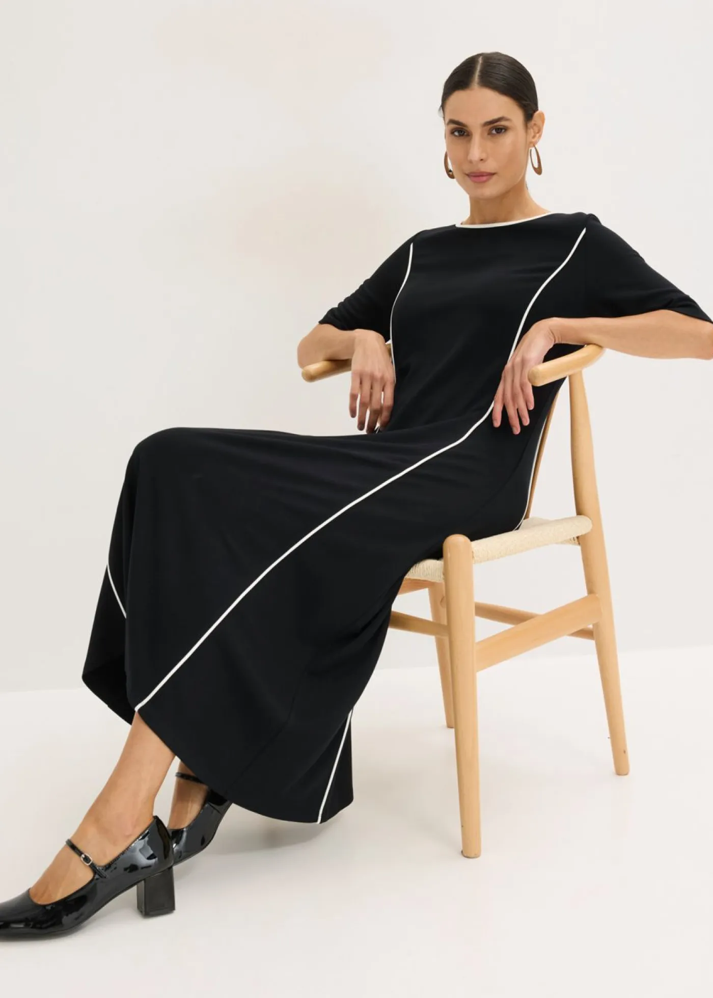 bonprix bonprix Vestidos>Vestido midi de Punto di Roma Negro-blanco lana