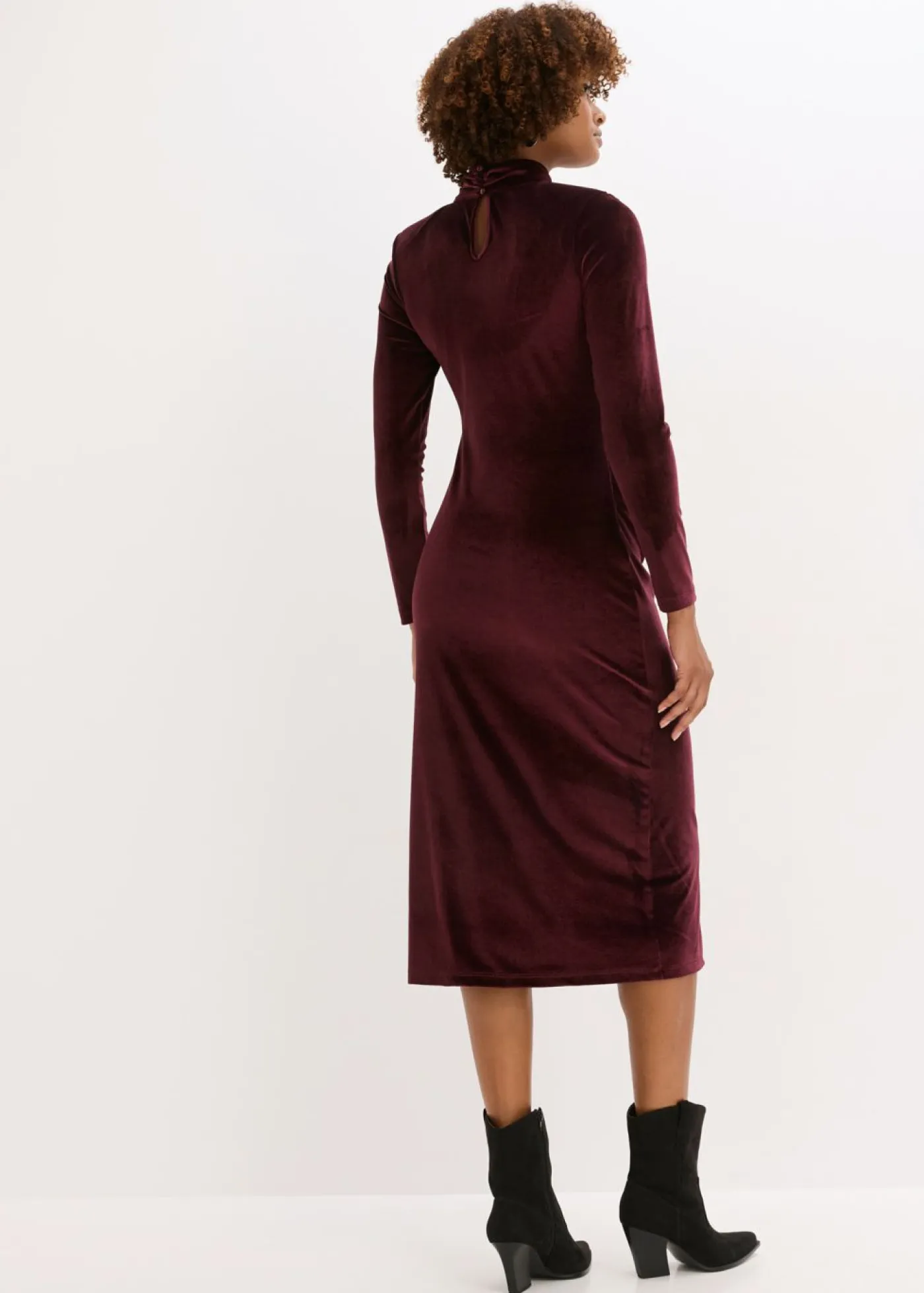 bonprix bonprix Vestidos>Vestido midi de terciopelo suave Burdeos