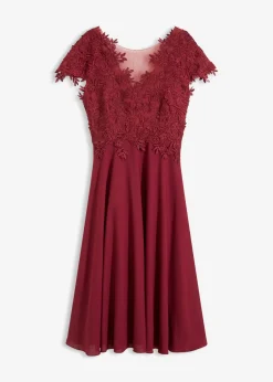 bonprix bonprix Vestidos|Ropa Elegante>Vestido midi de tul delicado con encaje Rojo rubí