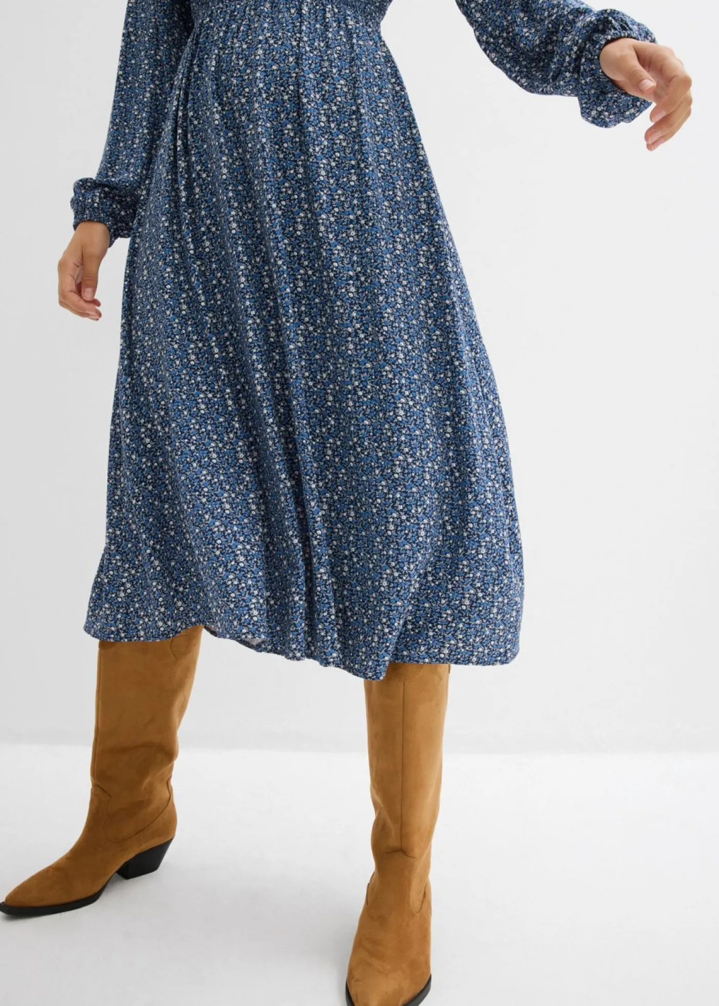 bonprix bonprix Vestidos>Vestido midi de viscosa fluida azul marino-azul cristal-blanco lana-gris plata-musgo mate