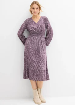 bonprix bonprix Vestidos>Vestido midi de viscosa fluida rojo burdeos-blanco lana-gris plata-musgo mate