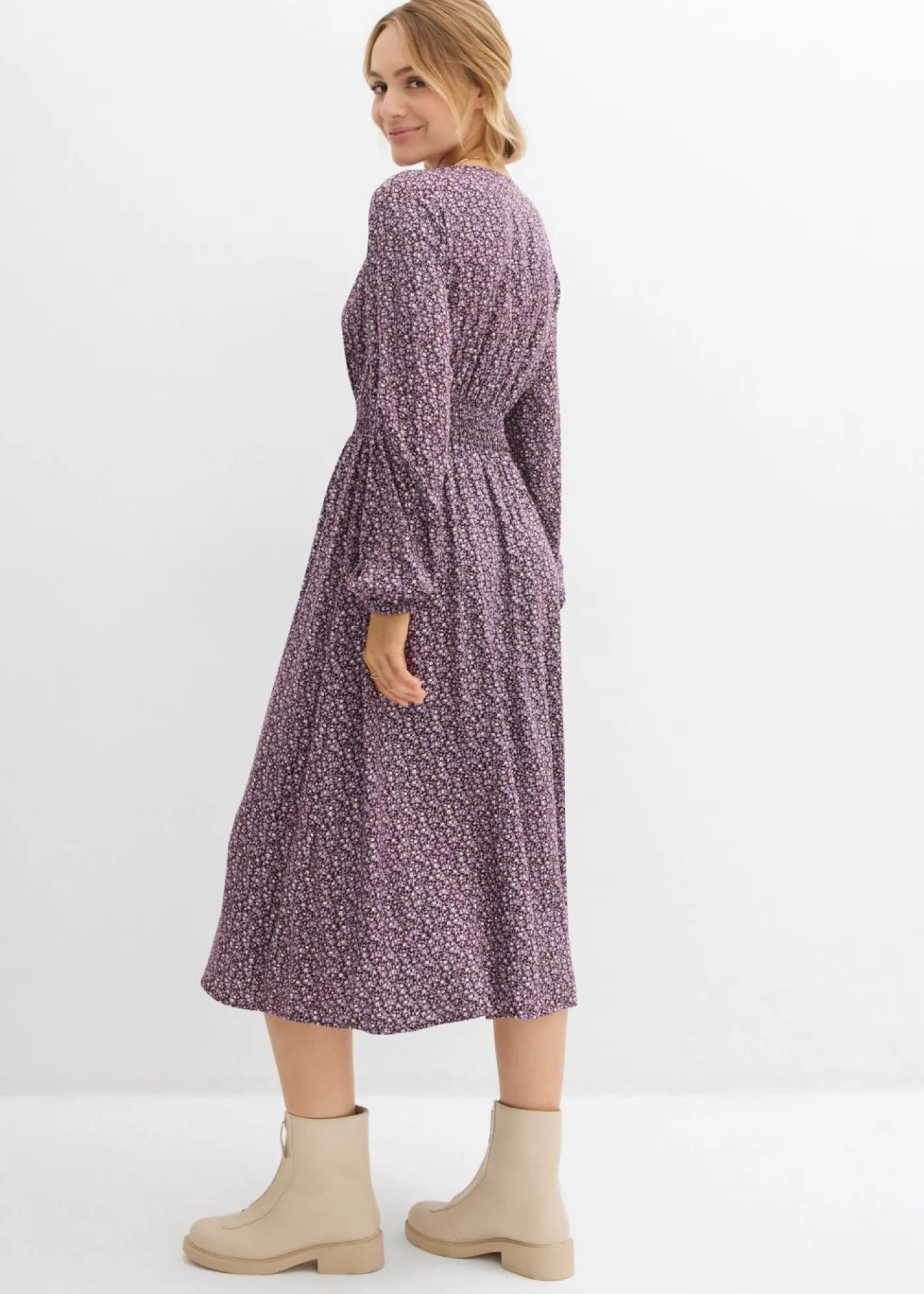 bonprix bonprix Vestidos>Vestido midi de viscosa fluida rojo burdeos-blanco lana-gris plata-musgo mate