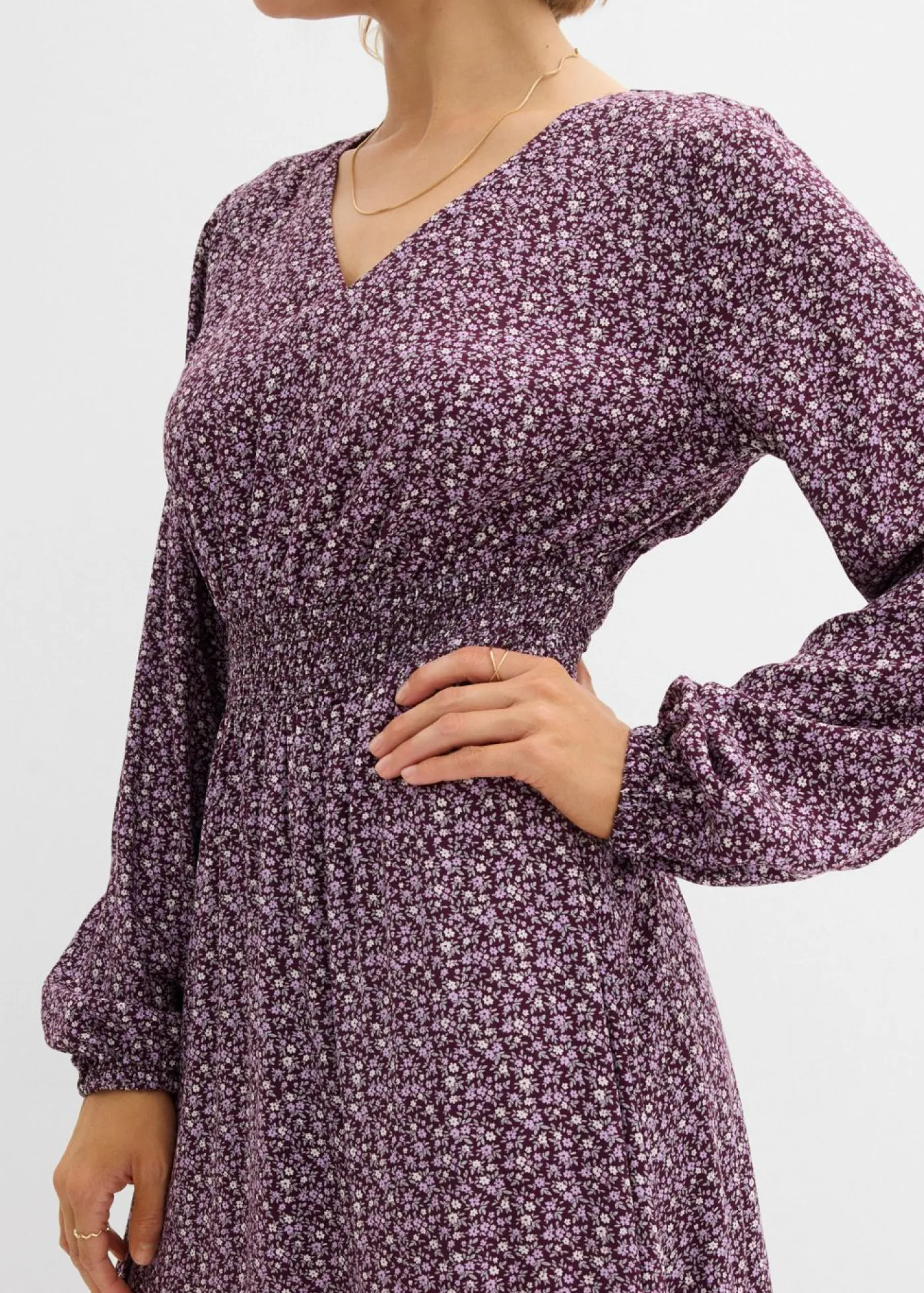 bonprix bonprix Vestidos>Vestido midi de viscosa fluida rojo burdeos-blanco lana-gris plata-musgo mate