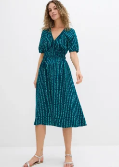 bonprix bonprix Vestidos>Vestido midi de viscosa suave azul marino-turquesa mate