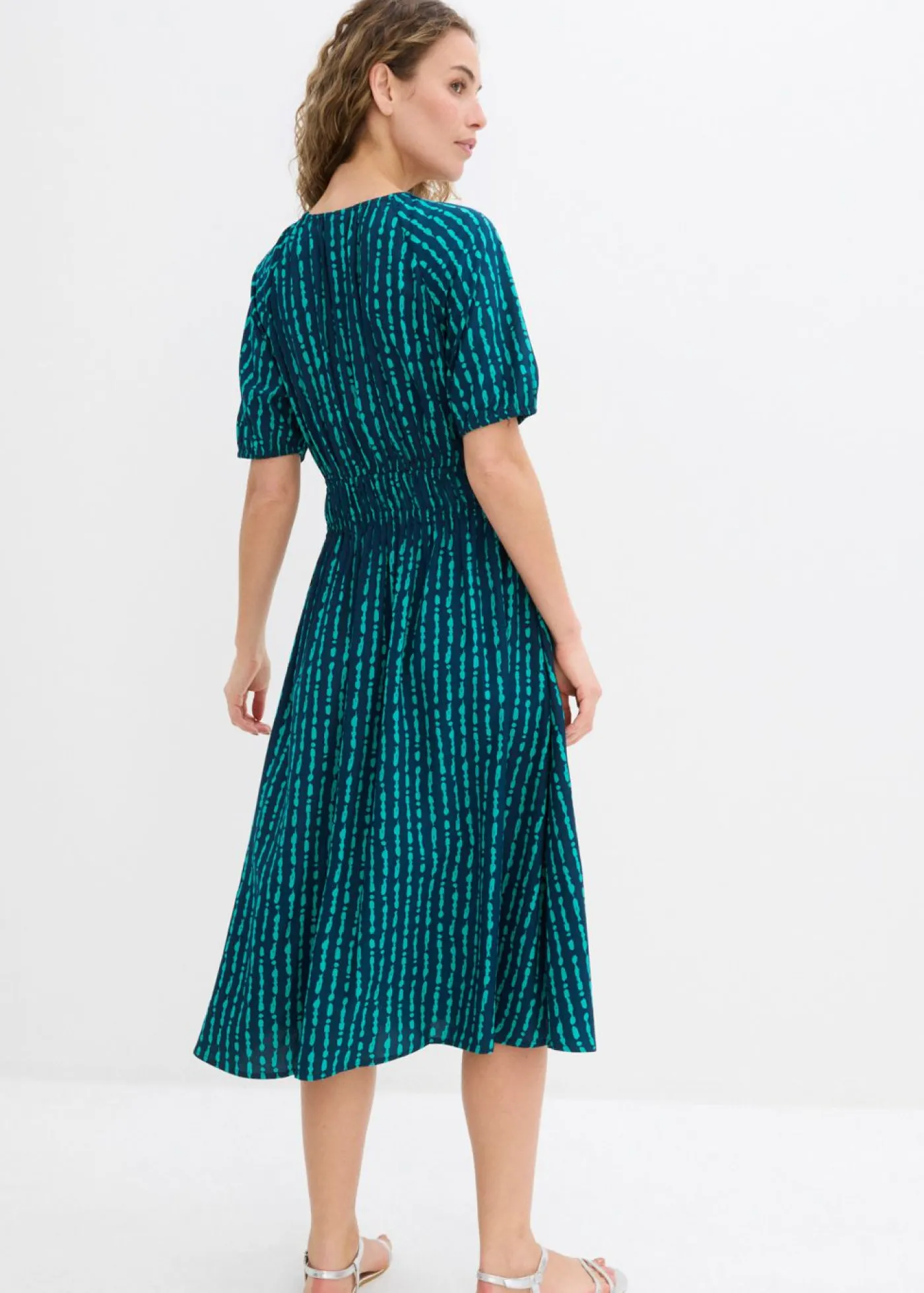 bonprix bonprix Vestidos>Vestido midi de viscosa suave azul marino-turquesa mate