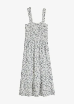 bonprix bonprix Vestidos>Vestido midi de viscosa sostenible Blanco lana-azul de flores