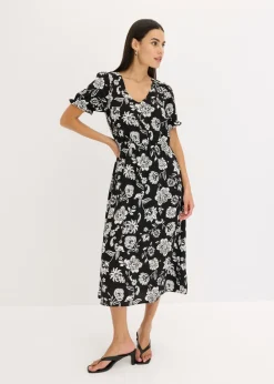 bonprix bonprix Vestidos>Vestido midi estampado negro-blanco con flores