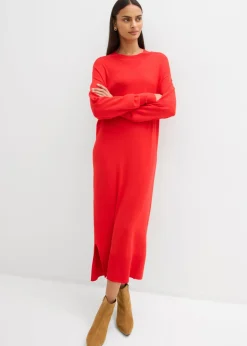 bonprix bonprix Esenciales|Vestidos>Vestido midi holgado de mezcla de viscosa fresa