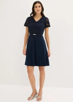 Mujer bonprix bonprix Vestido mini con encaje y cinturón