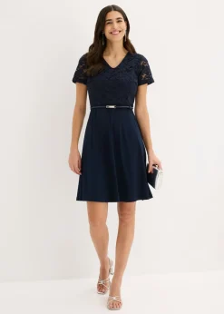 Mujer bonprix bonprix Vestido mini con encaje y cinturón