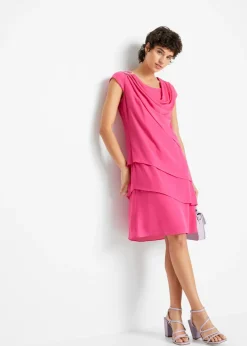 Mujer bonprix bonprix Vestido mini con look de capas y accesorios decorativos