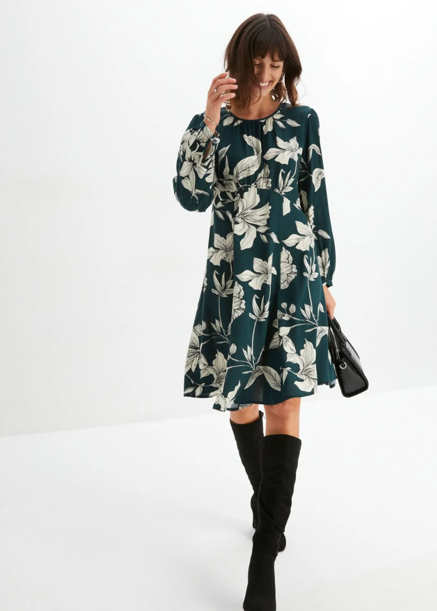 bonprix bonprix Vestidos>Vestido oscilante de viscosa Verde intenso