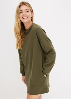 bonprix bonprix Ropa Cómoda|Vestidos>Vestido oversize tipo sudadera Verde oliva oscuro