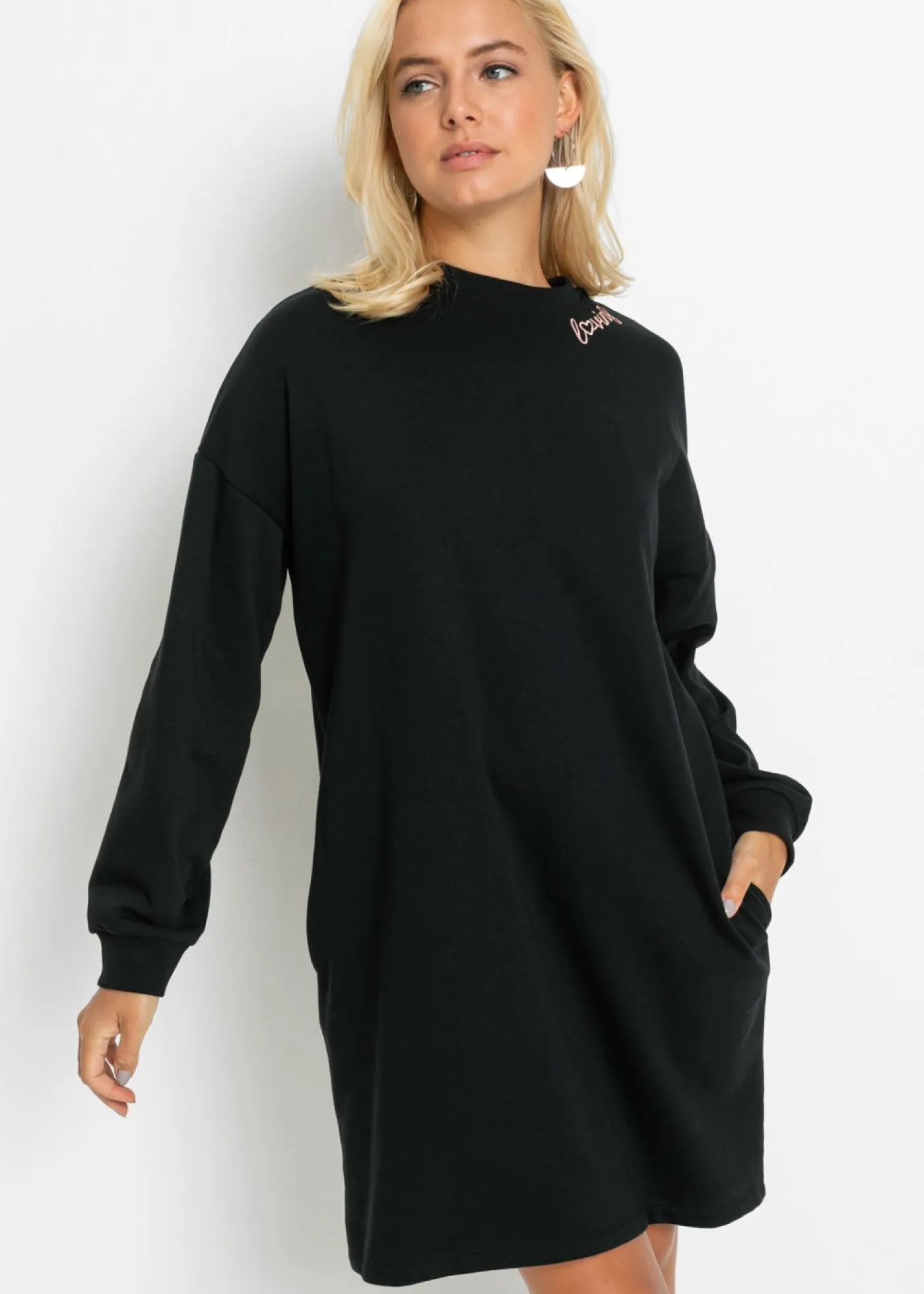 bonprix bonprix Ropa Cómoda|Vestidos>Vestido oversize tipo sudadera Negro