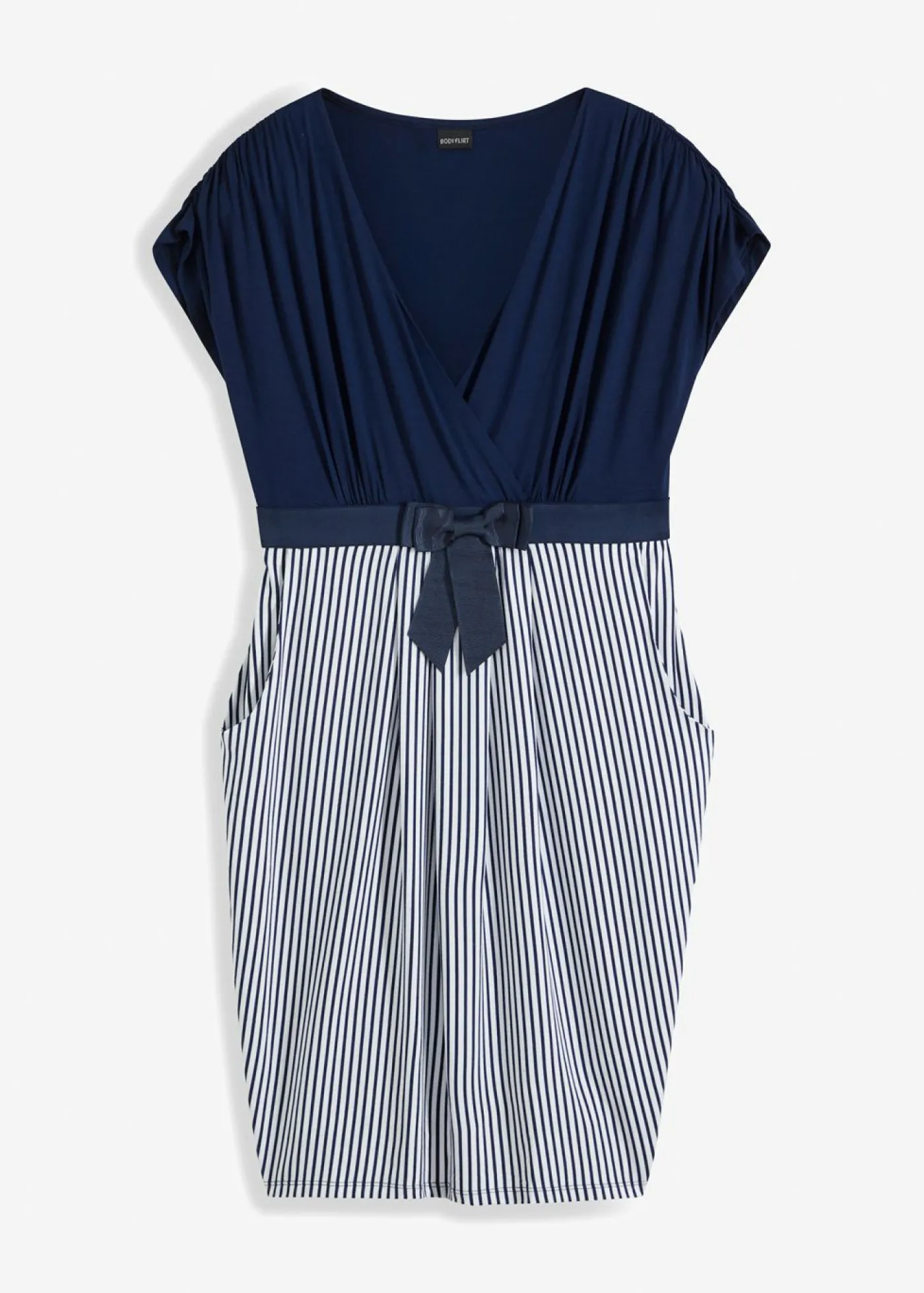 bonprix bonprix Vestidos>Vestido peplum con lazo en la cintura Azul marino-blanco de rayas