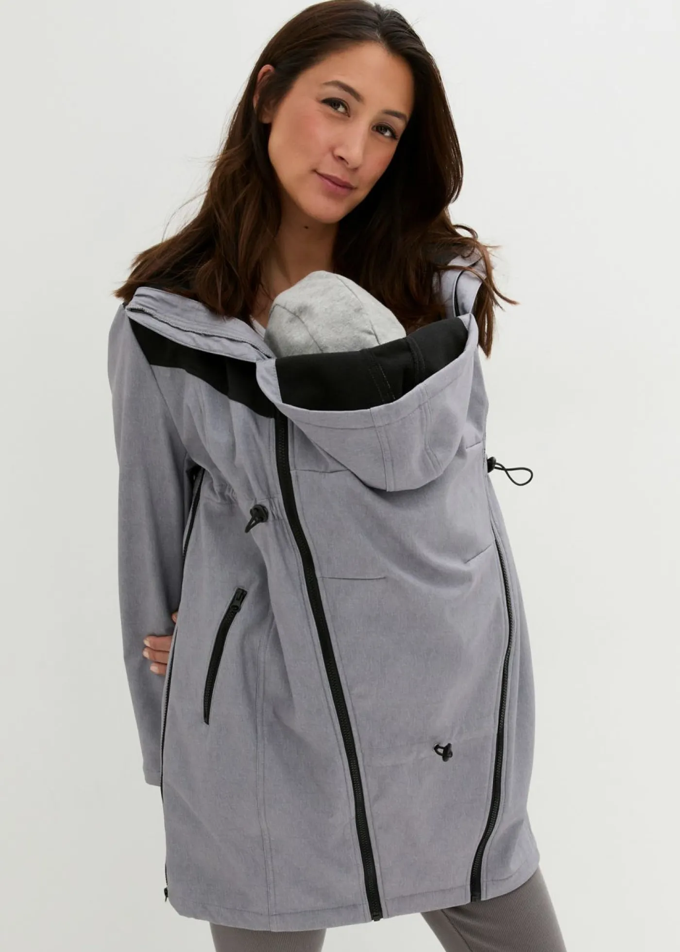 bonprix bonprix Premamá>Vestido premamá y de porteo 3 en 1 de softshell Gris jaspeado-negro