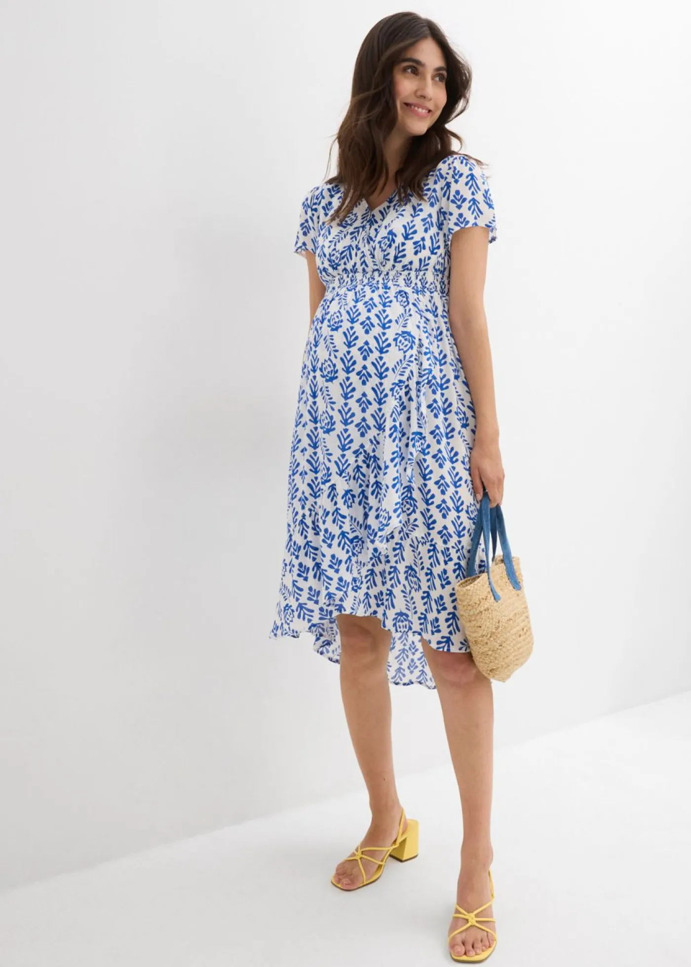 bonprix bonprix Premamá>Vestido premamá/de lactancia 2 en 1 de viscosa fluida blanco-azul ártico