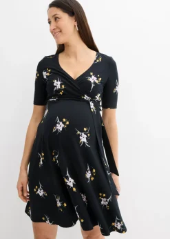 bonprix bonprix Premamá>Vestido premamá/de lactancia de viscosa suave negro-frambuesa con flores