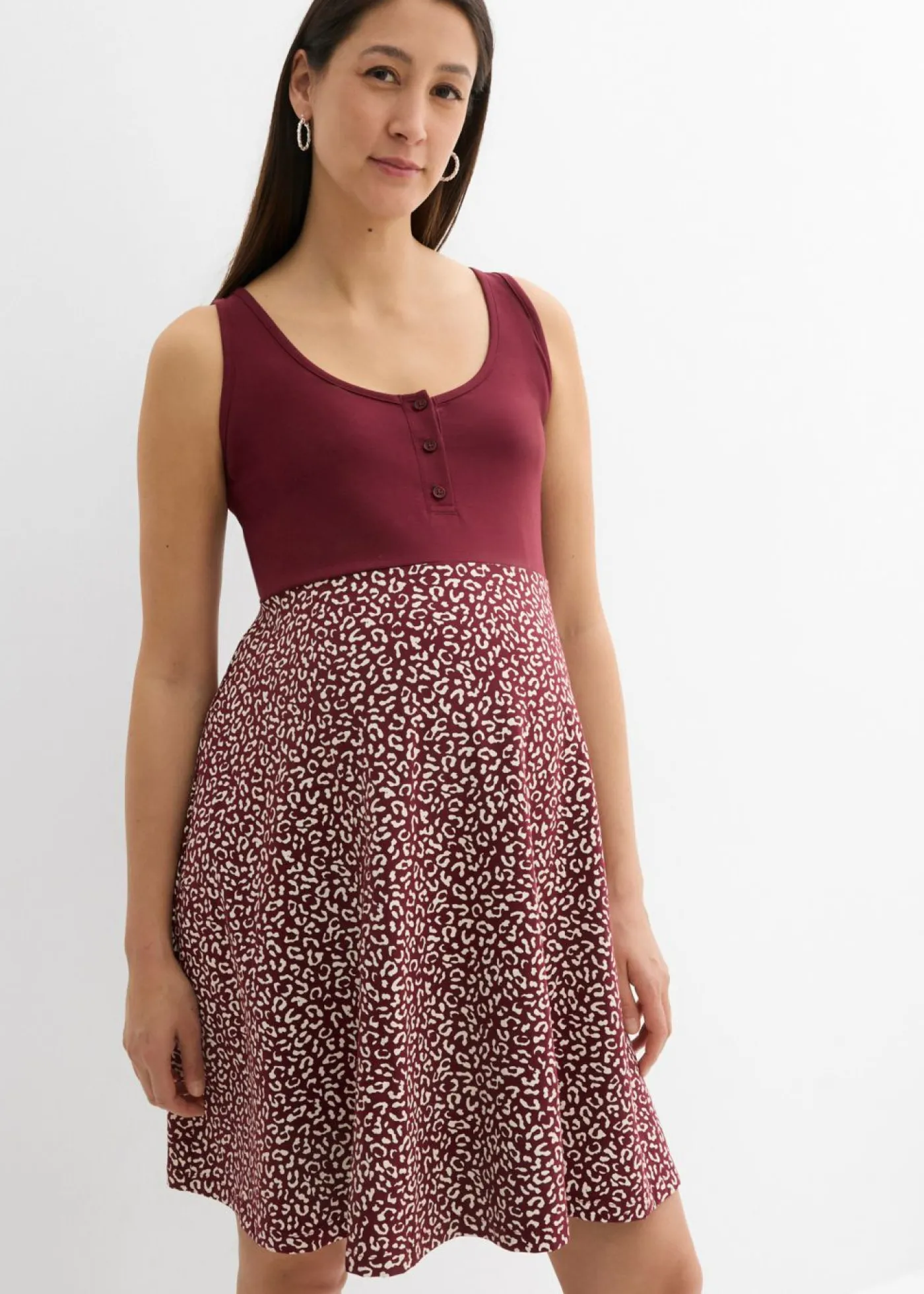 bonprix bonprix Premamá>Vestido premamá/de lactancia 2 en 1 de algodón orgánico mora oscuro-blanco con flores