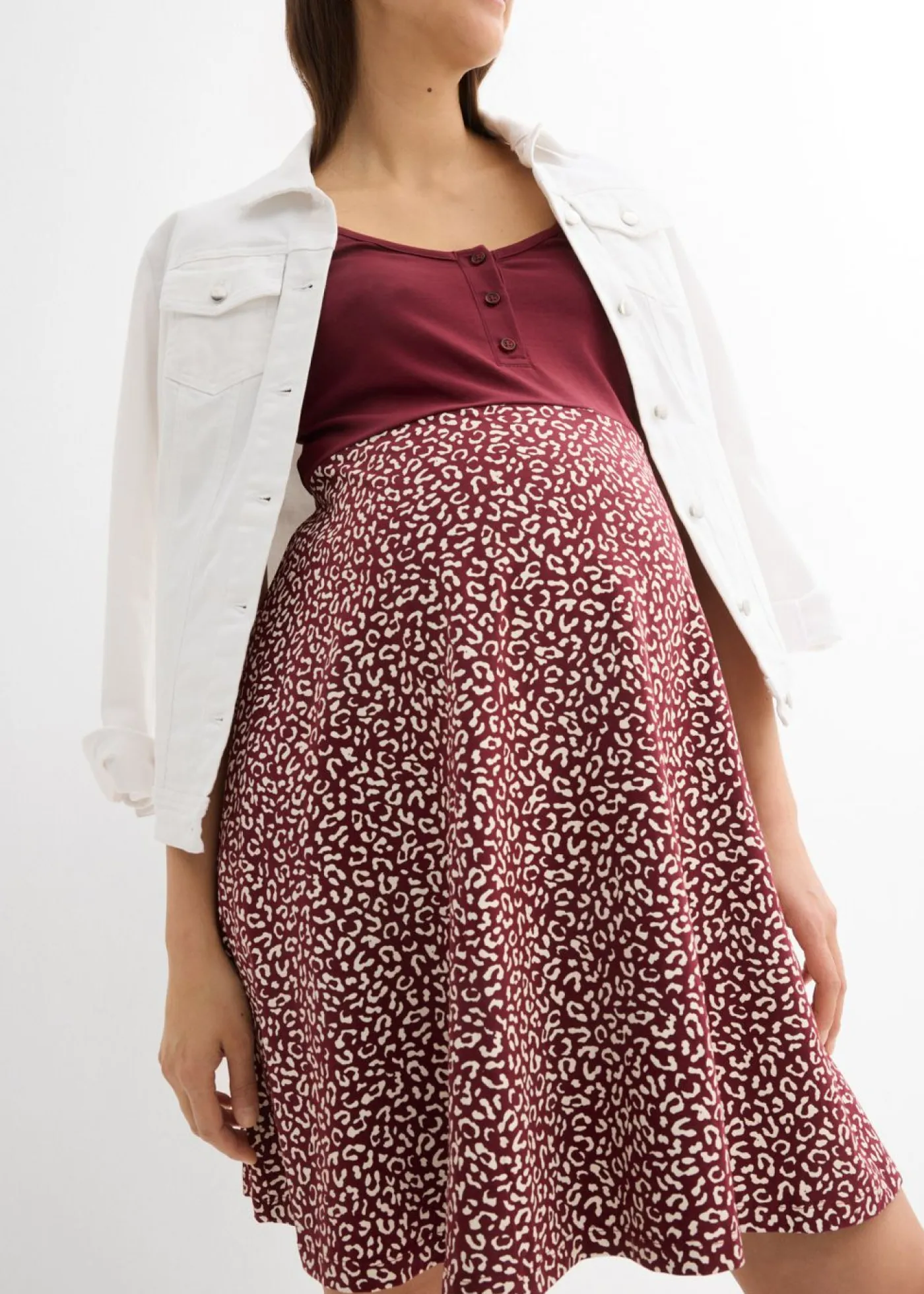 bonprix bonprix Premamá>Vestido premamá/de lactancia 2 en 1 de algodón orgánico mora oscuro-blanco con flores