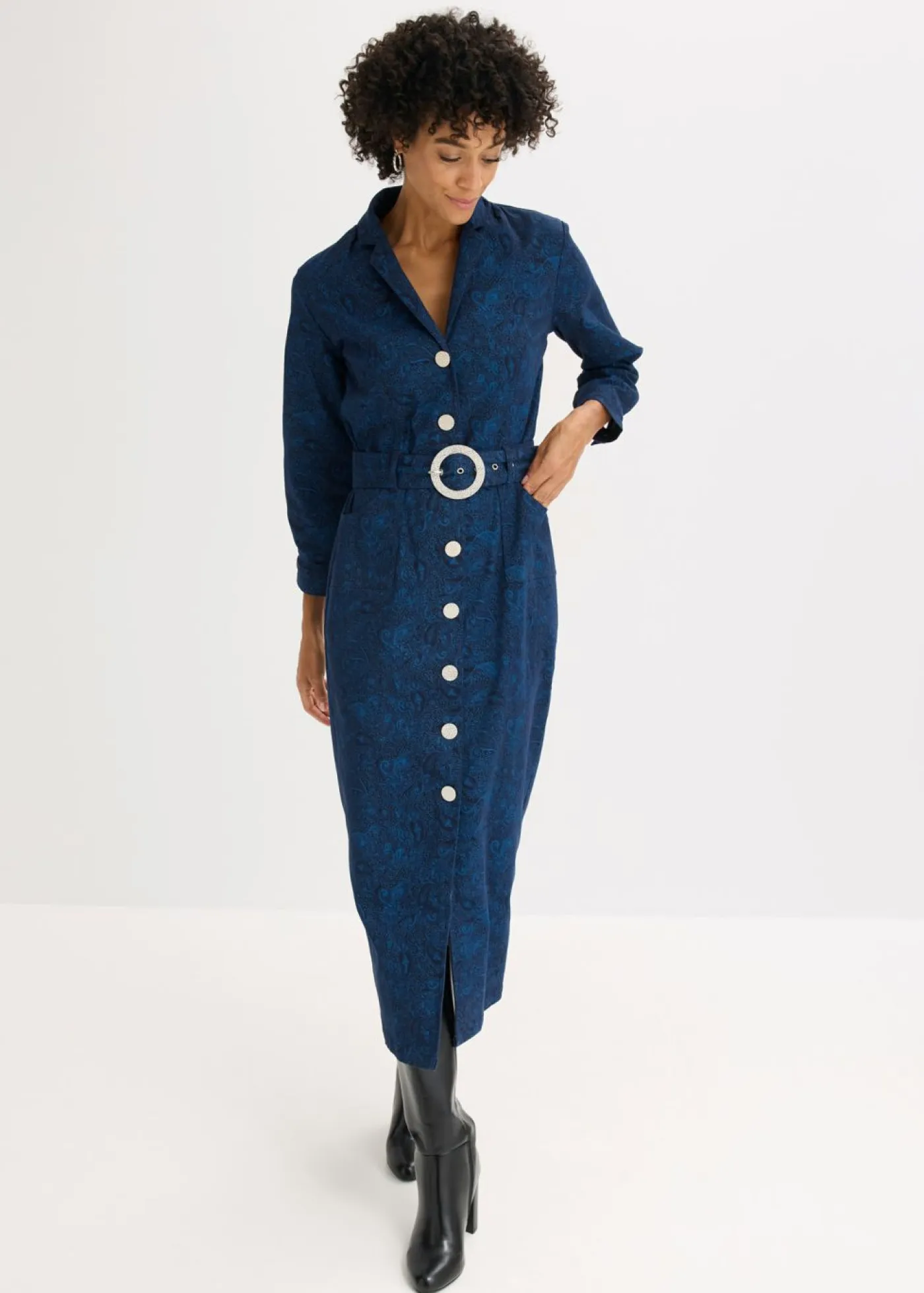 bonprix bonprix Vestidos>Vestido tipo americana con falda acampanada Azul marino-índigo claro