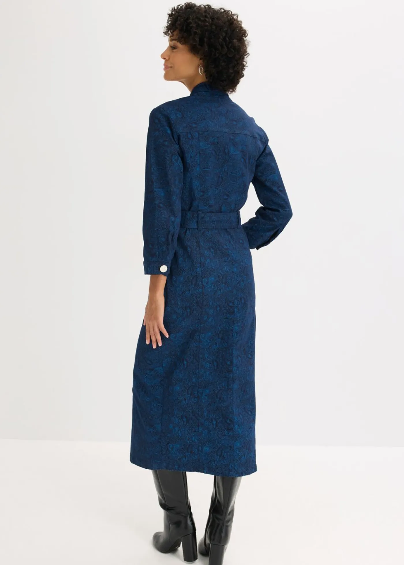 bonprix bonprix Vestidos>Vestido tipo americana con falda acampanada Azul marino-índigo claro