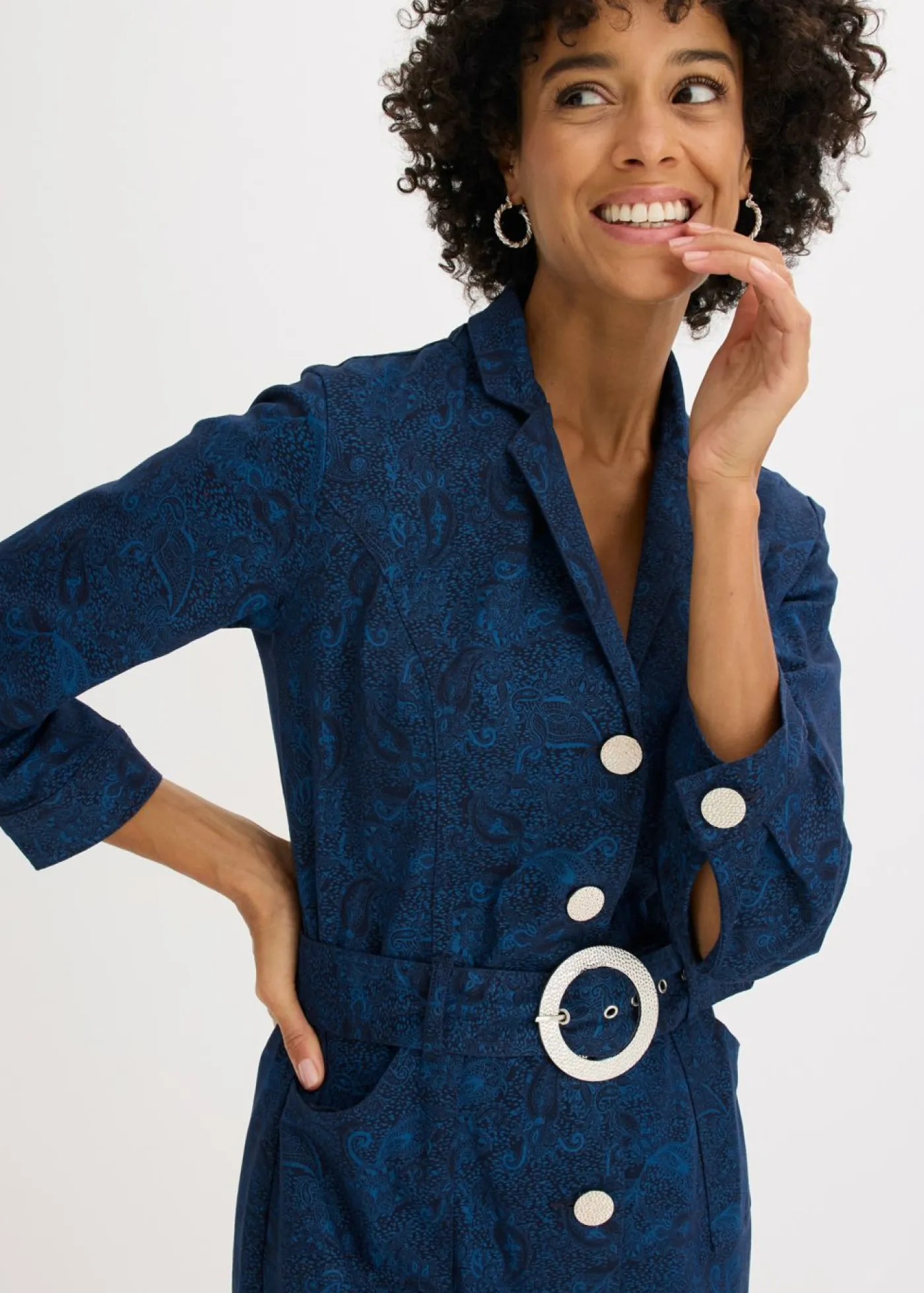 bonprix bonprix Vestidos>Vestido tipo americana con falda acampanada Azul marino-índigo claro