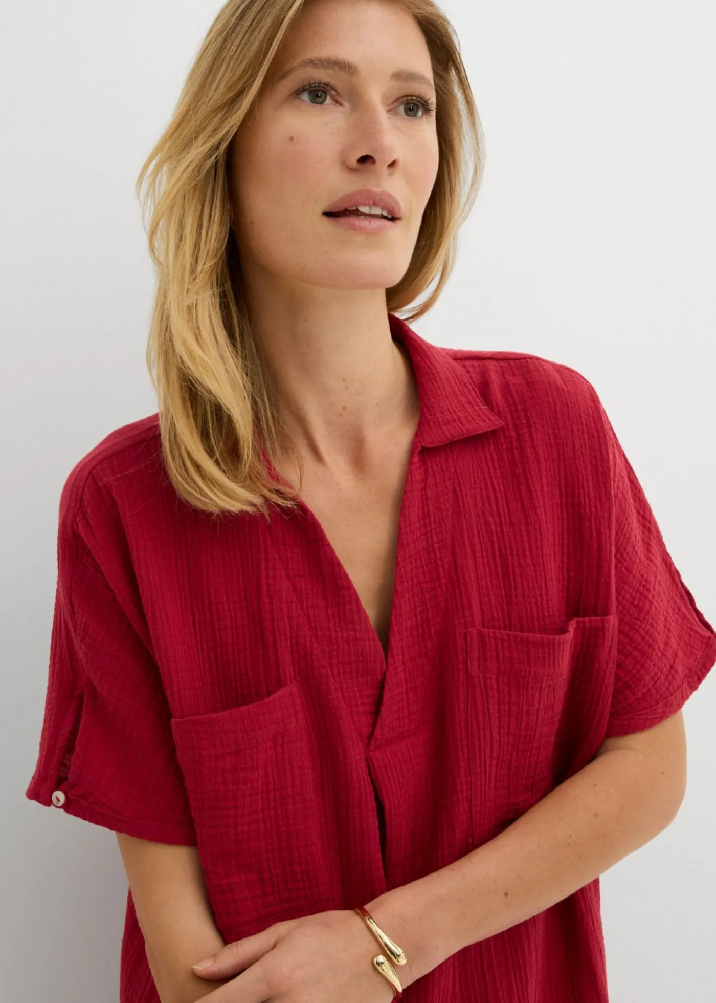 bonprix bonprix Vestidos>Vestido tipo caftán de muselina suave Cereza