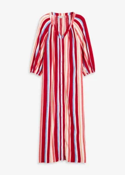 bonprix bonprix Vestidos>Vestido tipo caftán de viscosa estructurada de rayas rojo amapola-salmón claro-blanco con rayas