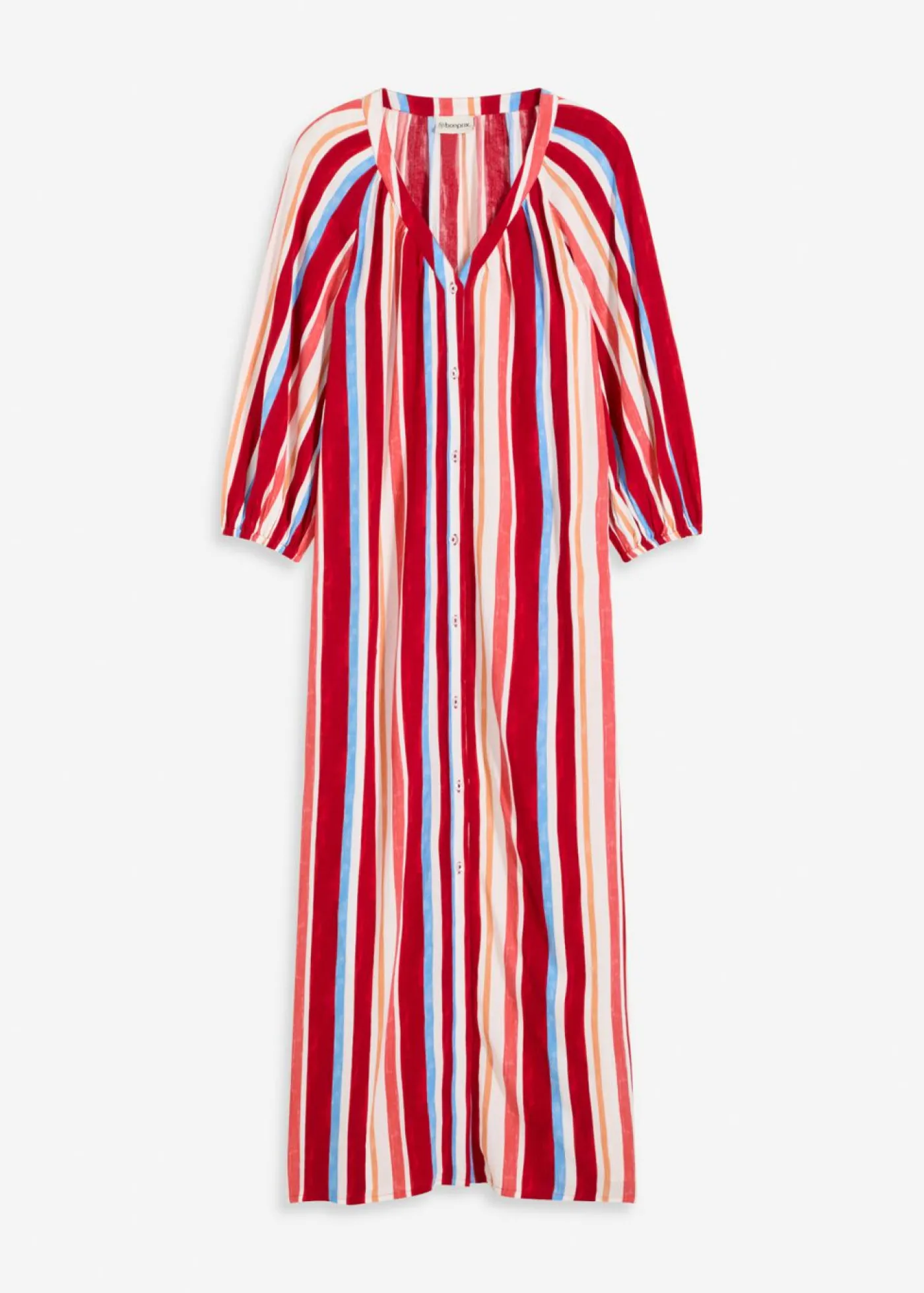 bonprix bonprix Vestidos>Vestido tipo caftán de viscosa estructurada de rayas rojo amapola-salmón claro-blanco con rayas