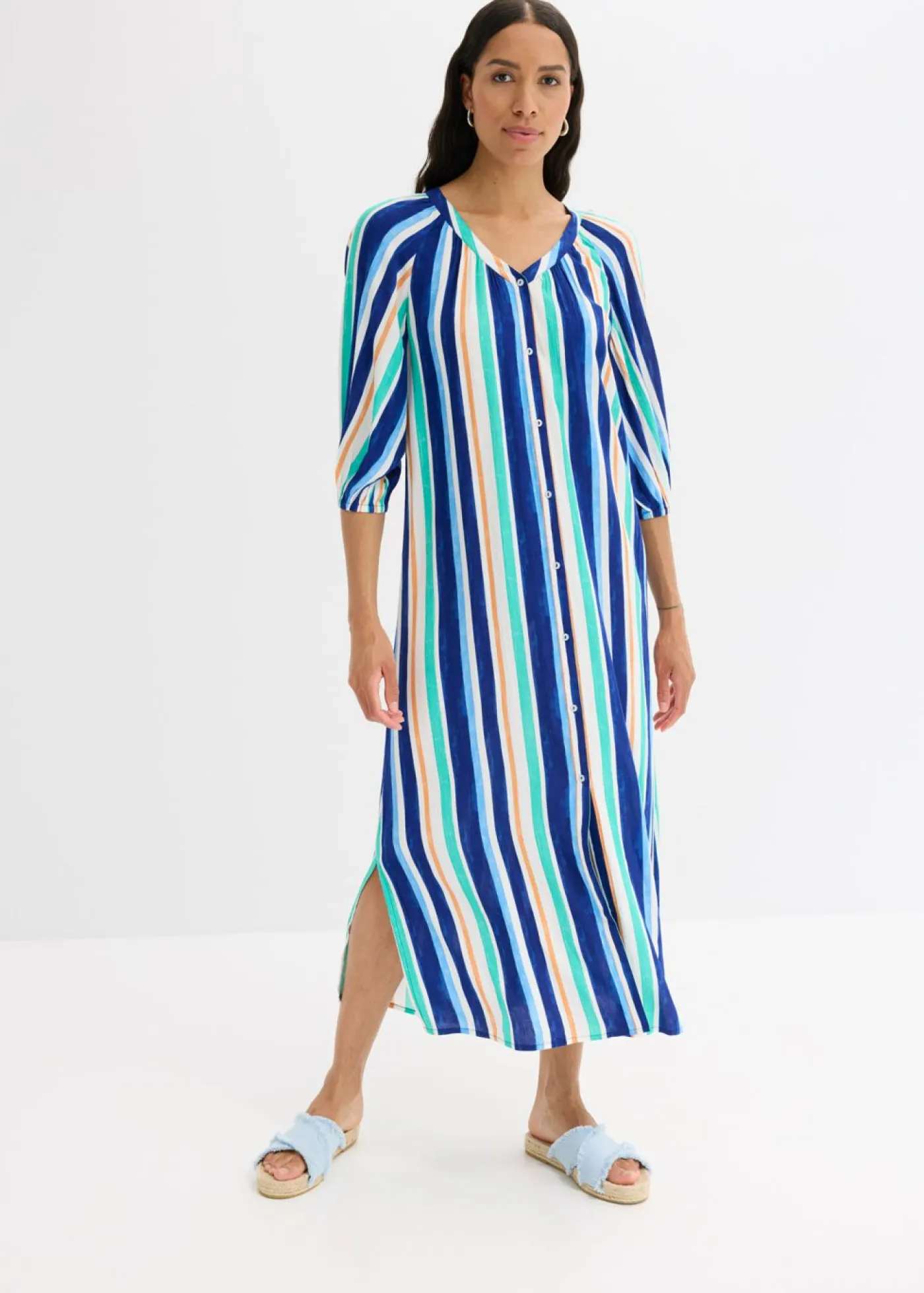 Mujer bonprix bonprix Vestido tipo caftán de viscosa estructurada de rayas