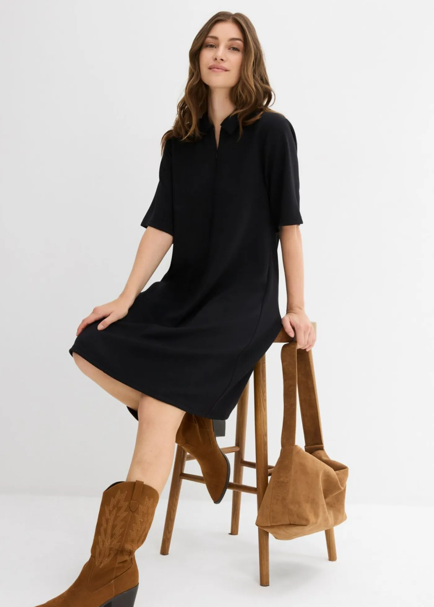 bonprix bonprix Esenciales|Vestidos>Vestido tipo polo de neopreno suave Negro