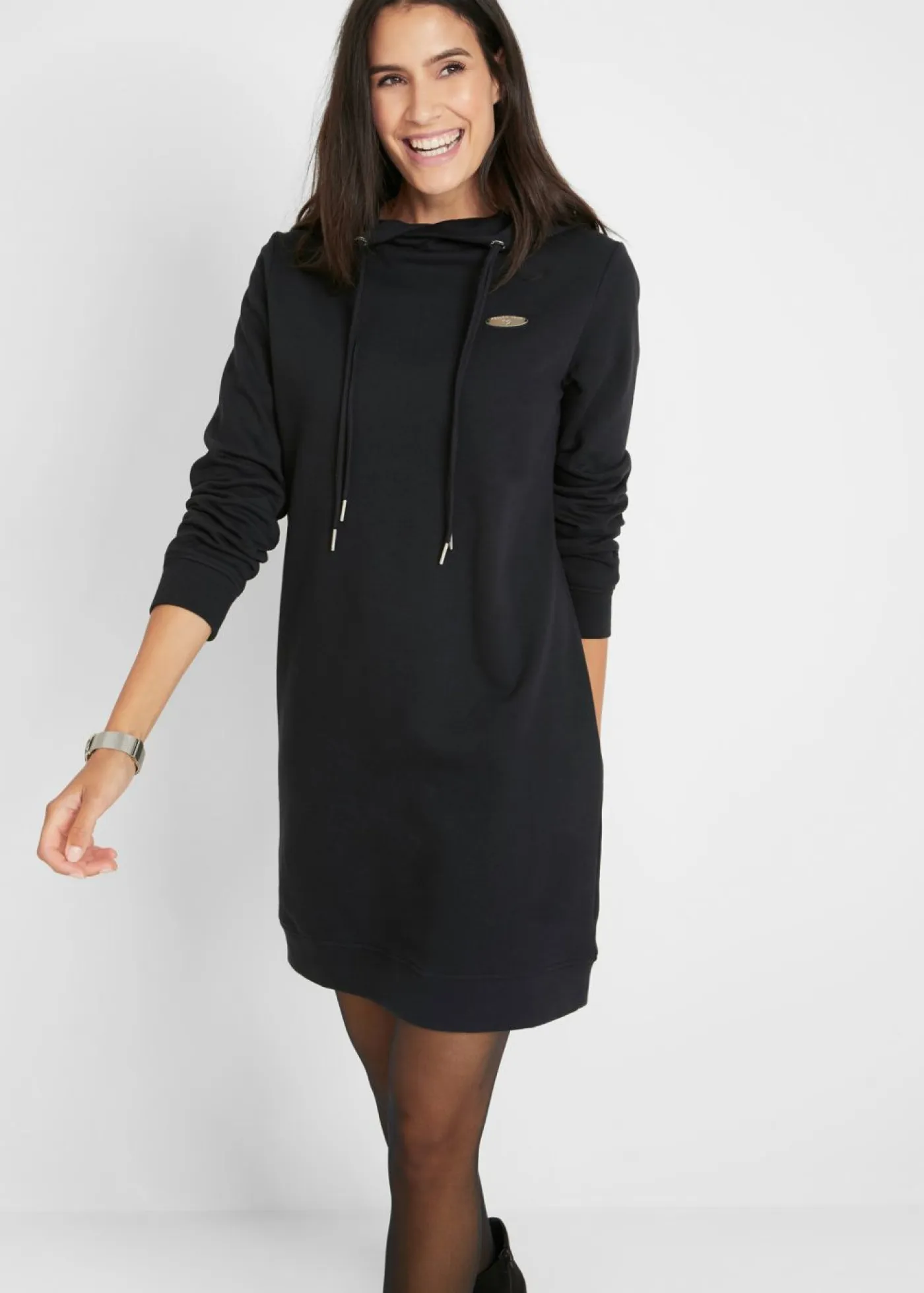 bonprix bonprix Ropa Cómoda|Vestidos>Vestido tipo sudadera con capucha Negro