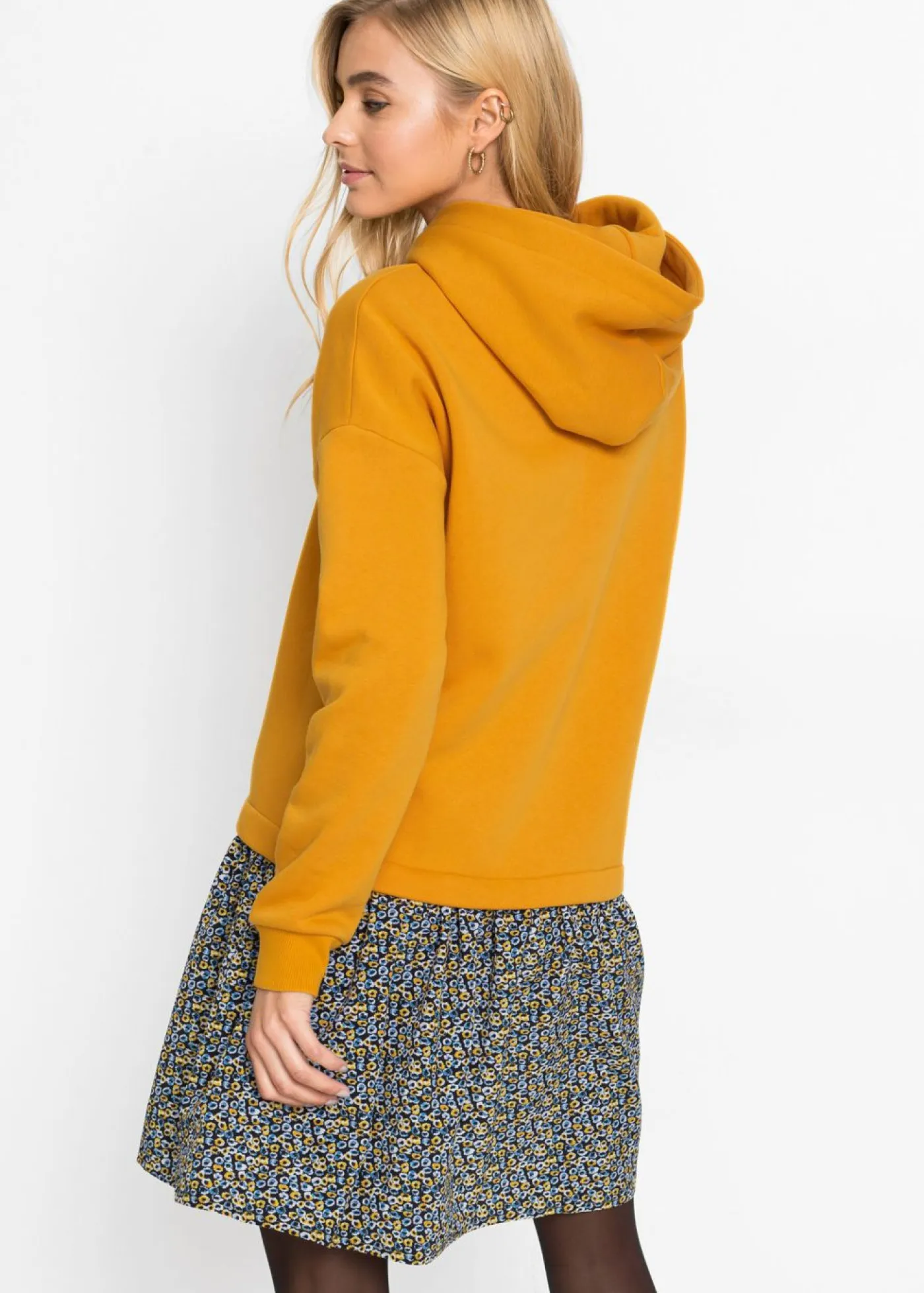 bonprix bonprix Ropa Cómoda|Vestidos>Vestido tipo sudadera con aspecto 2 en 1 Amarillo-azul