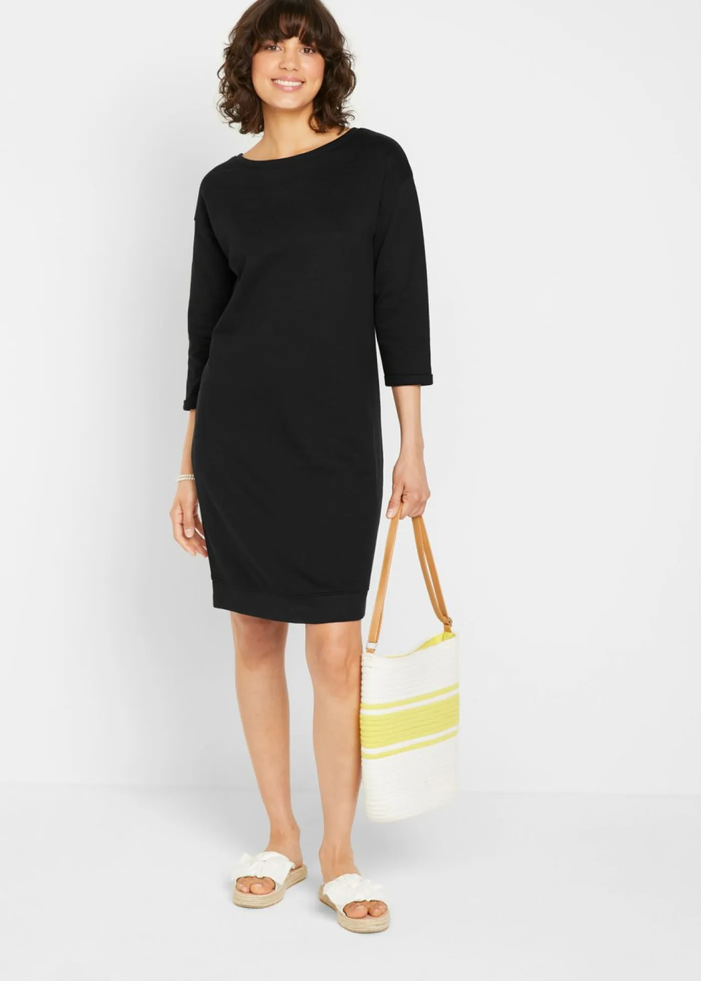 bonprix bonprix Básicos|Ropa Cómoda>Vestido tipo sudadera, mangas 3/4, interior suave Negro