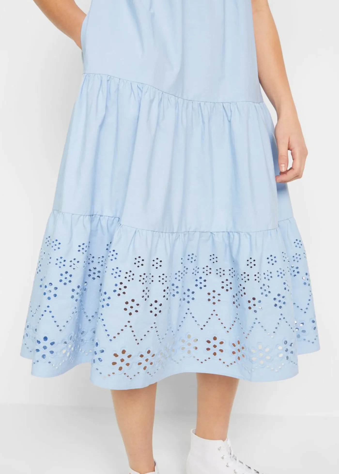 bonprix bonprix Vestidos>Vestido tipo túnica de algodón puro con bordado calado Azul perla