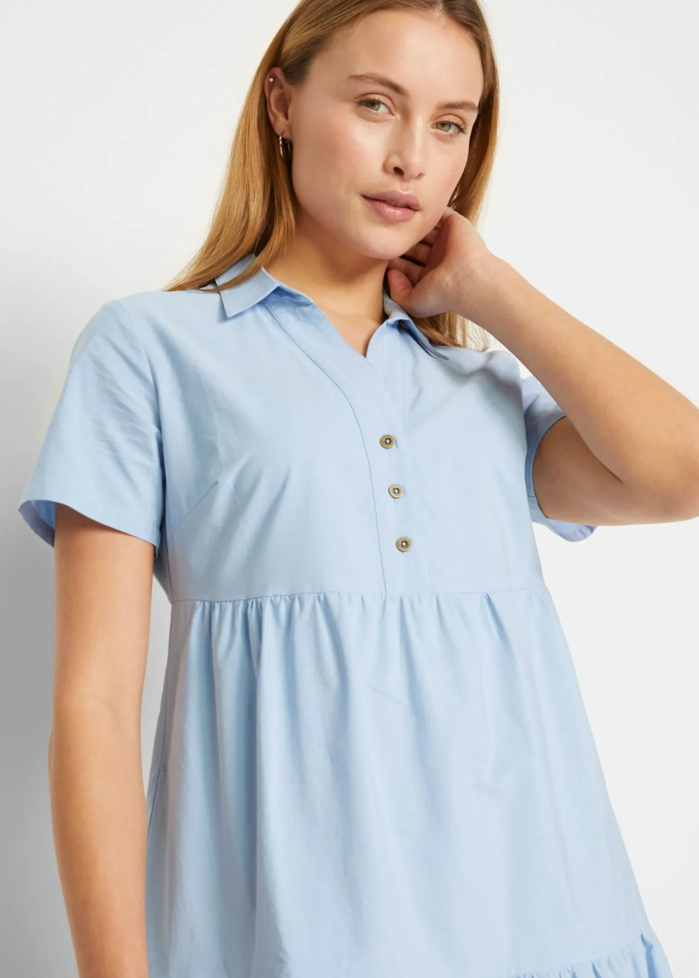 bonprix bonprix Vestidos>Vestido tipo túnica de algodón puro con bordado calado Azul perla