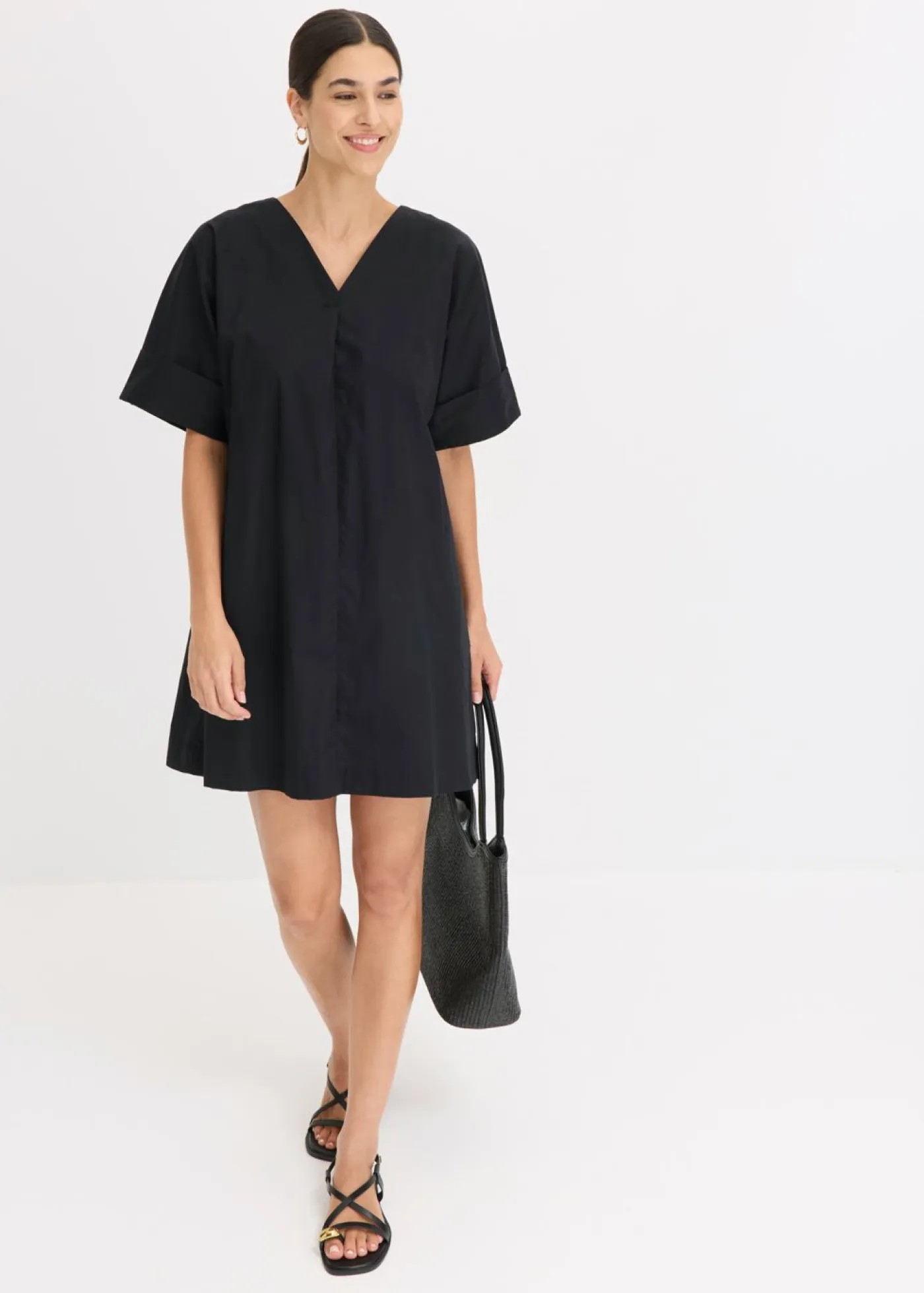 bonprix bonprix Esenciales|Vestidos>Vestido tipo túnica de algodón orgánico puro Negro