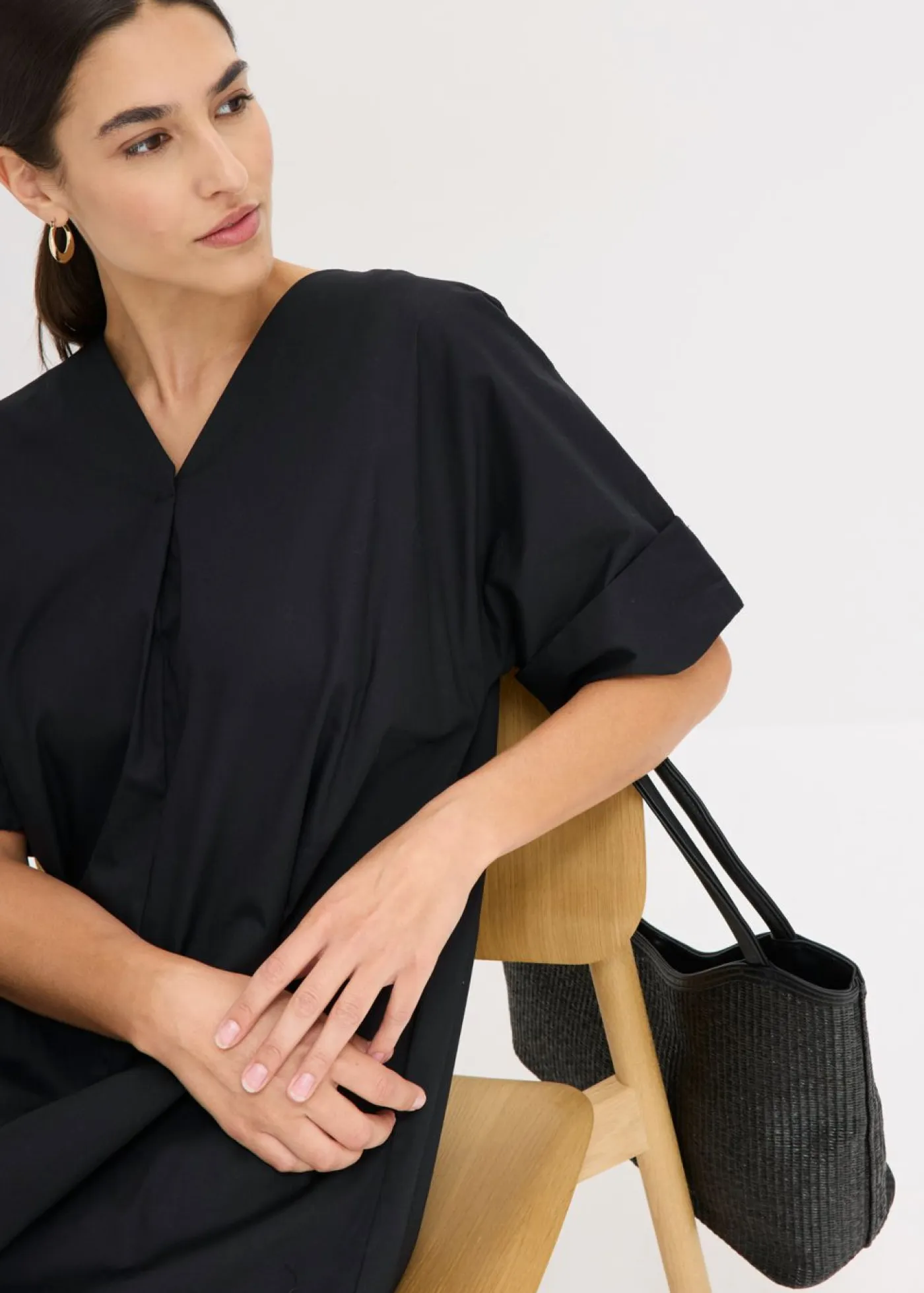 bonprix bonprix Esenciales|Vestidos>Vestido tipo túnica de algodón orgánico puro Negro