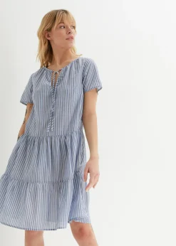 bonprix bonprix Vestidos>Vestido tipo túnica de algodón puro para verano índigo claro-blanco rayas verticales