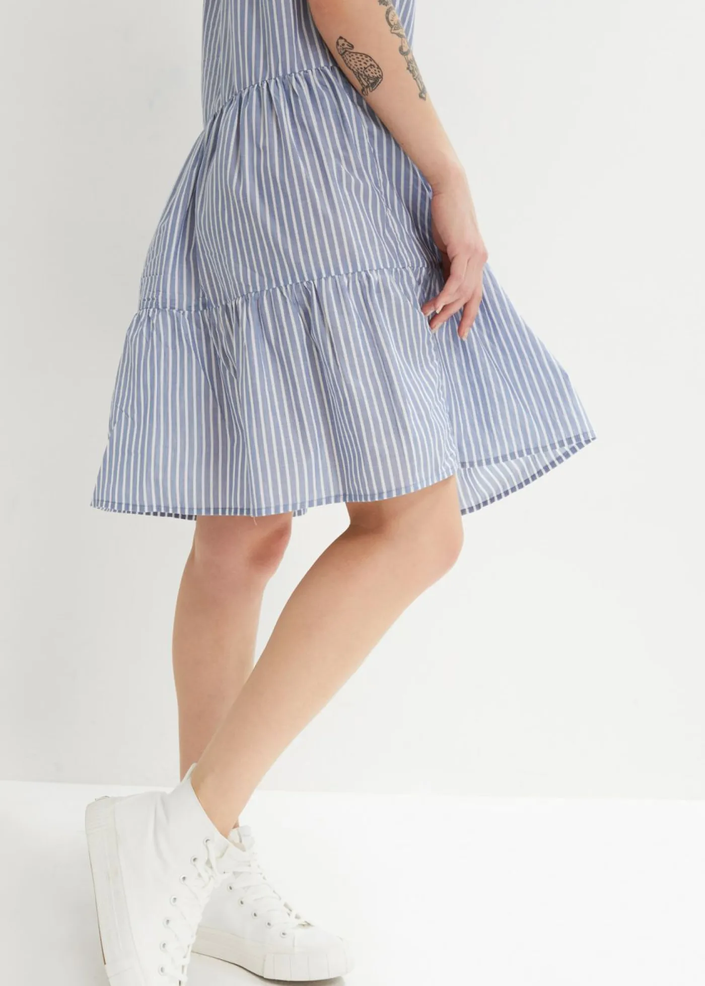 bonprix bonprix Vestidos>Vestido tipo túnica de algodón puro para verano índigo claro-blanco rayas verticales