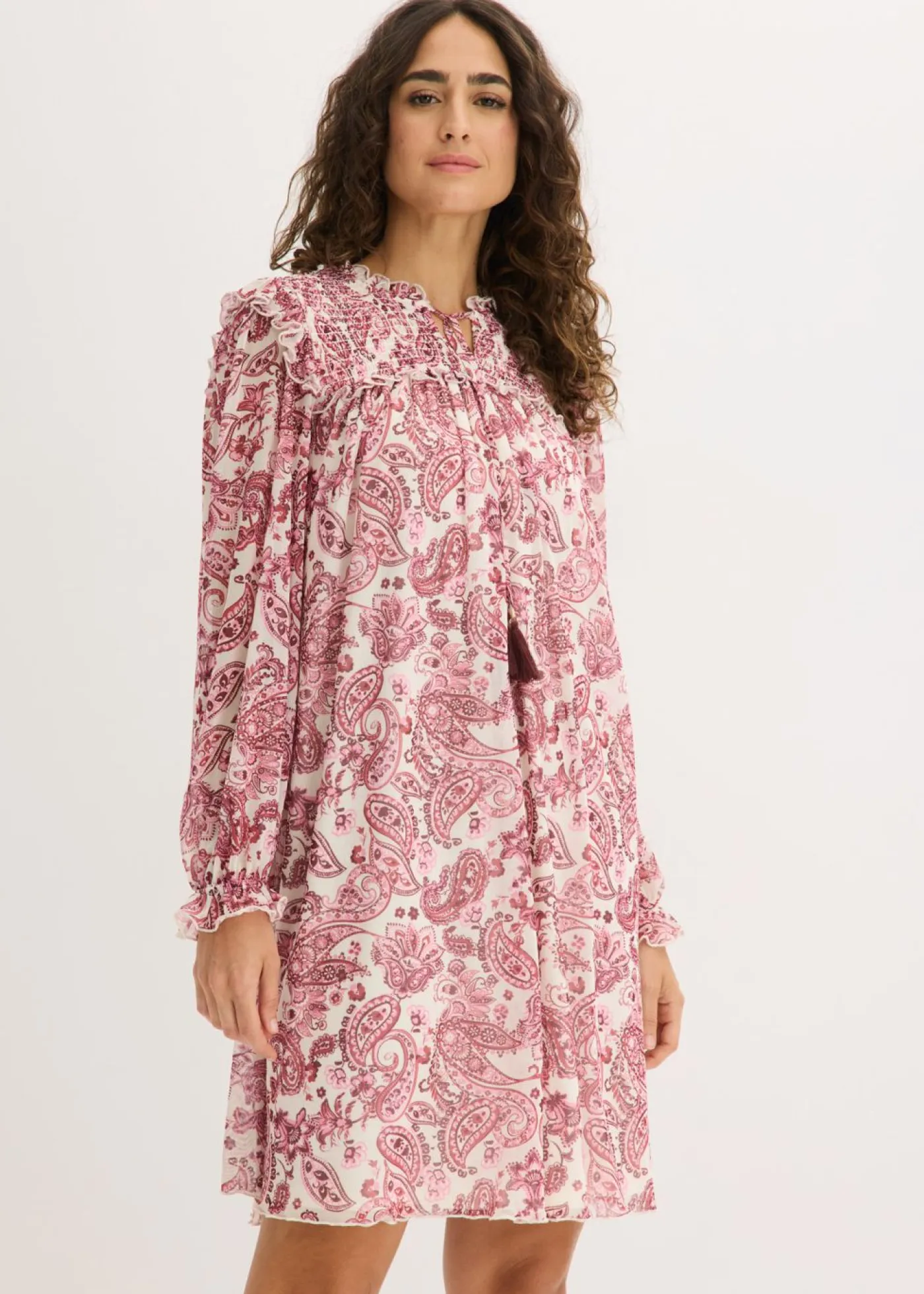 bonprix bonprix Vestidos>Vestido tipo túnica de malla suave Blanco lana