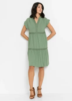 bonprix bonprix Vestidos>Vestido tipo túnica de mezcla de viscosa suave Verde pino