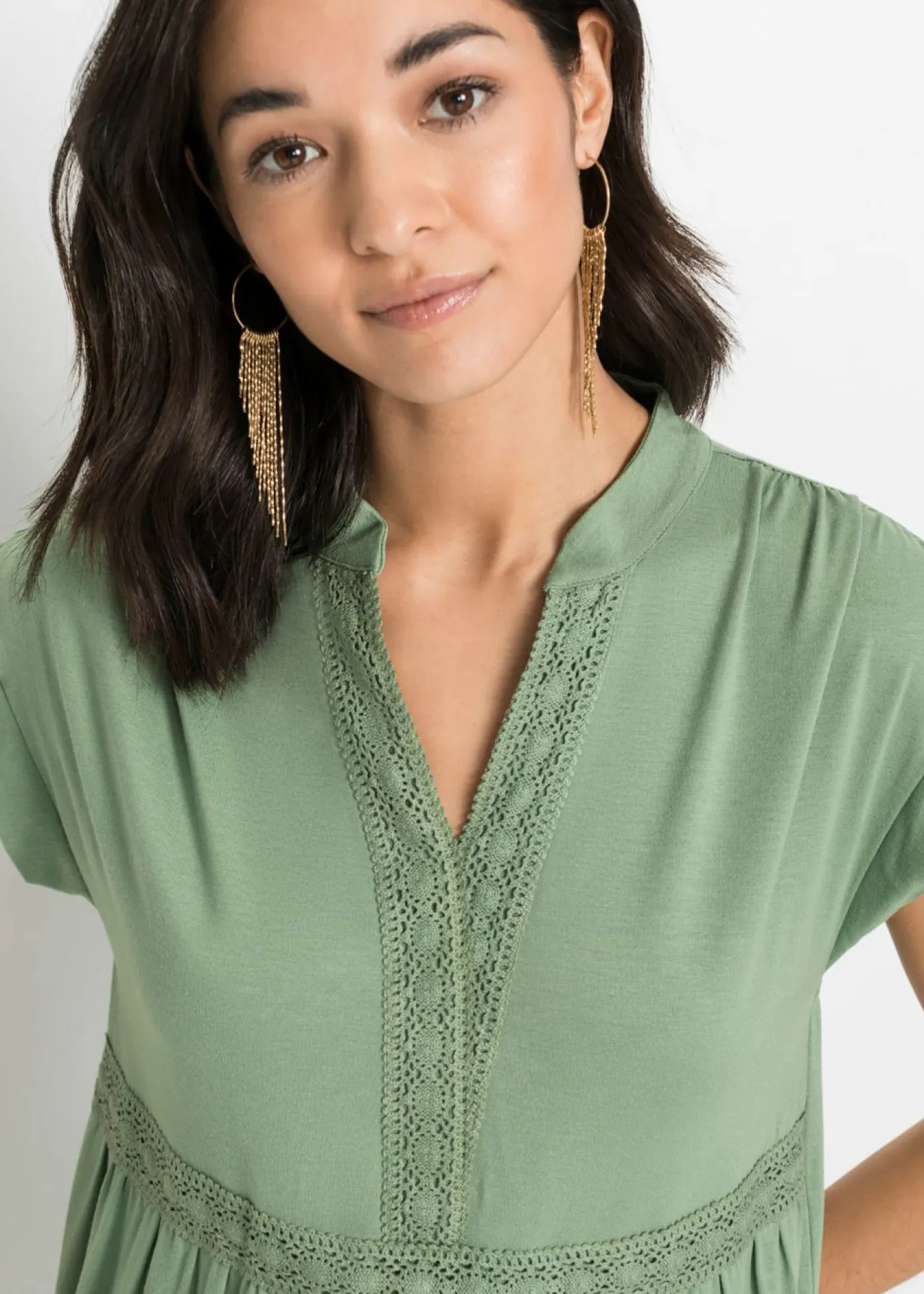 bonprix bonprix Vestidos>Vestido tipo túnica de mezcla de viscosa suave Verde pino