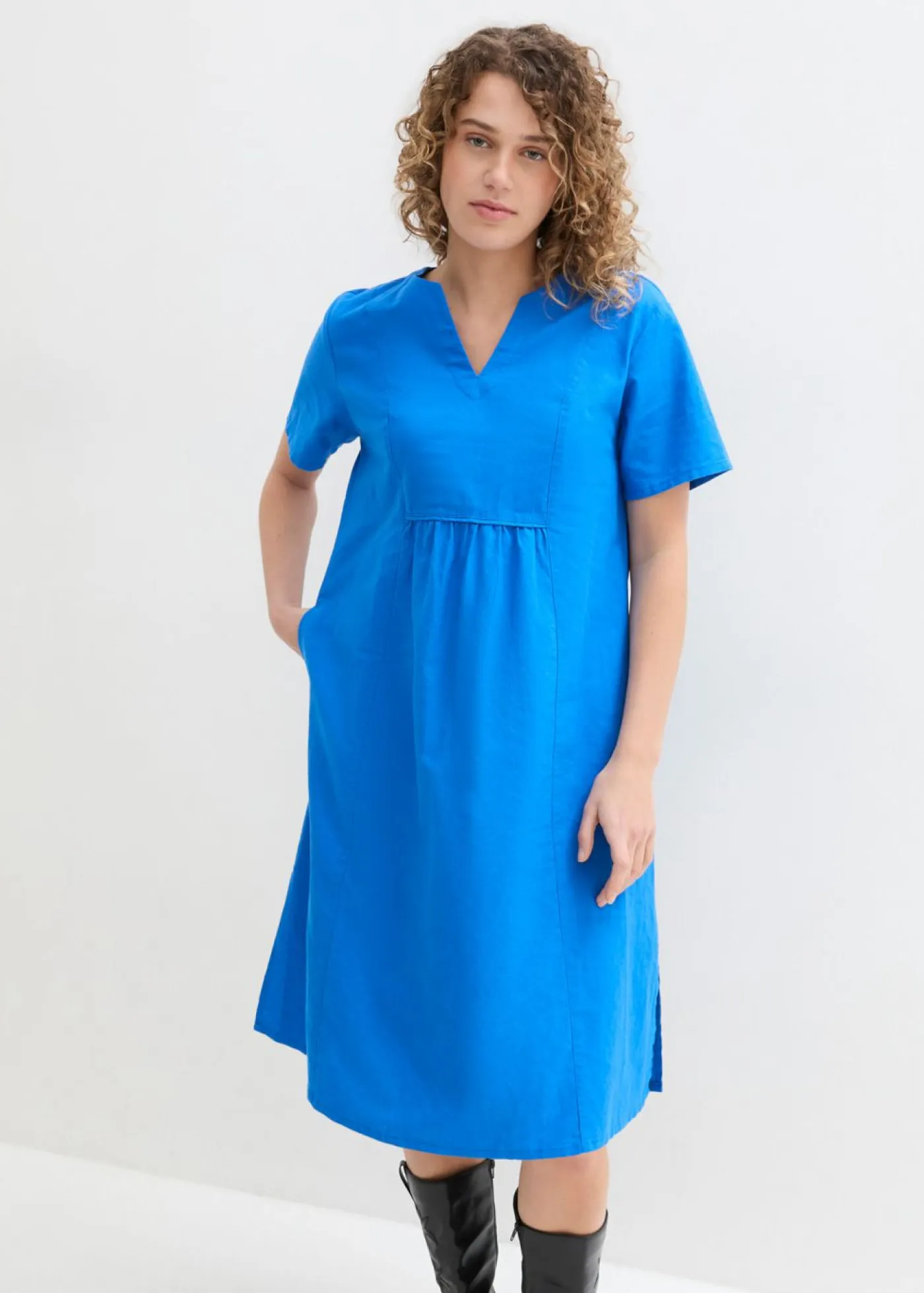 Mujer bonprix bonprix Vestido tipo túnica de mezcla de lino y algodón con bolsillos