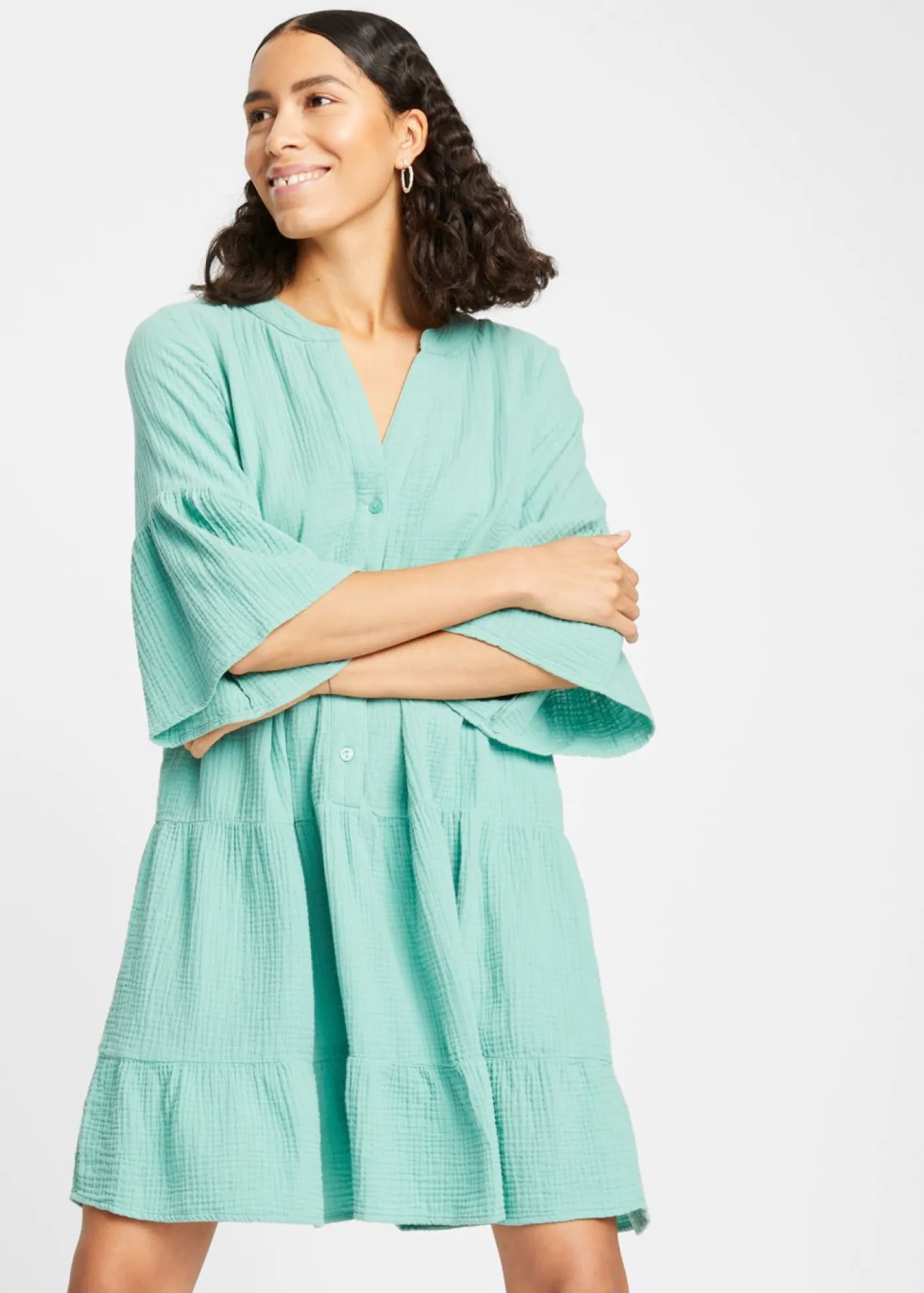 bonprix bonprix Vestidos>Vestido tipo túnica de muselina verde salvia