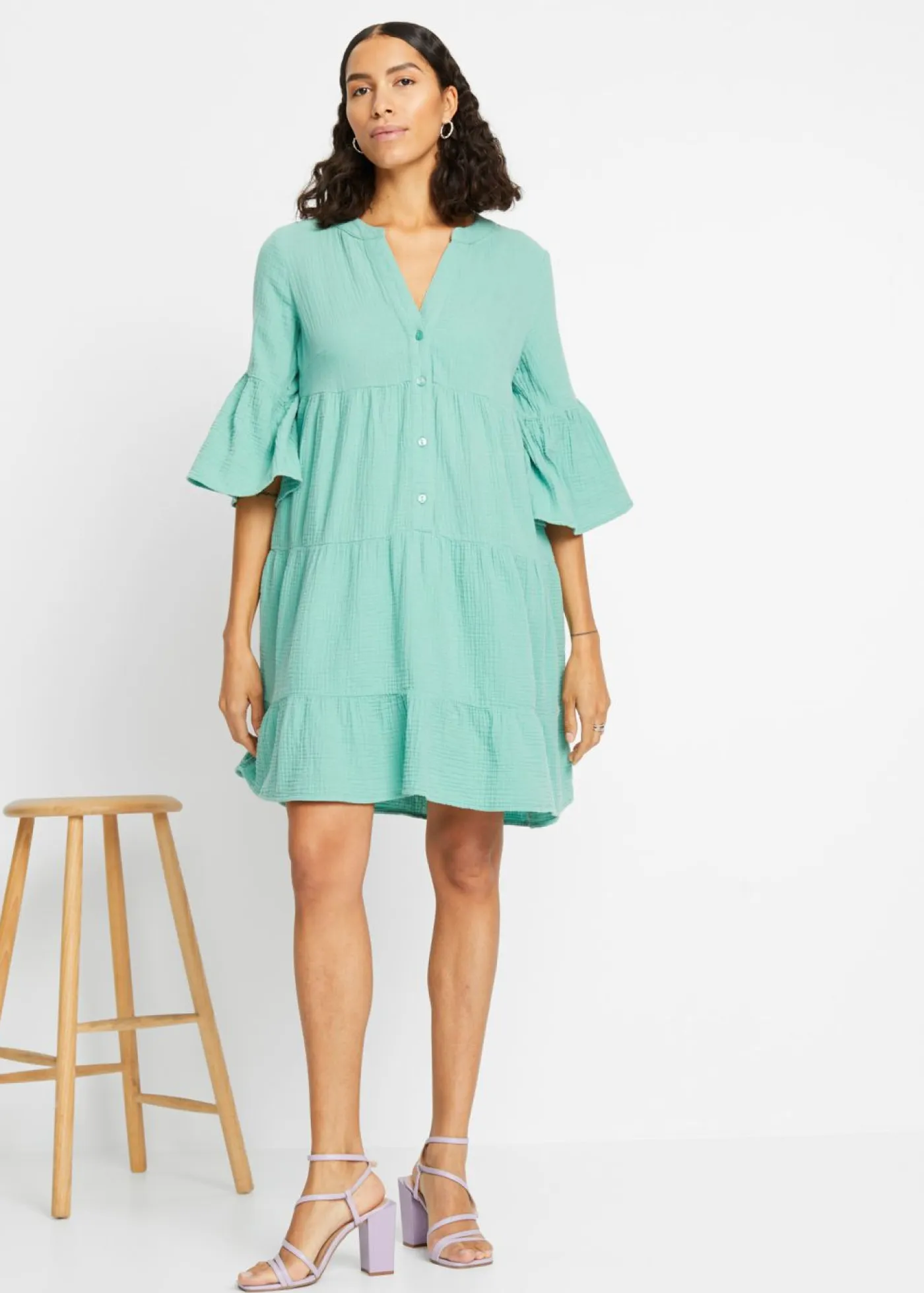 bonprix bonprix Vestidos>Vestido tipo túnica de muselina verde salvia